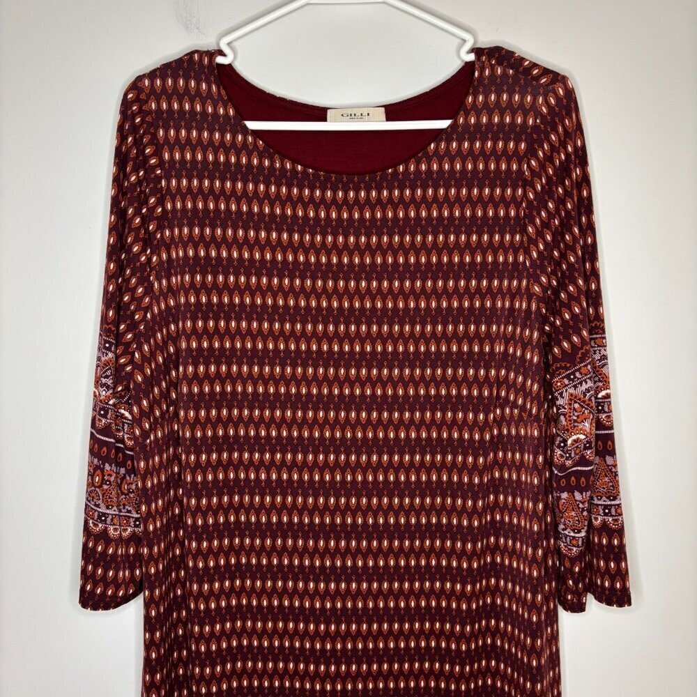 GILLI Patterned Dress Womans 1X Stretch Brown Plus Knee-Length